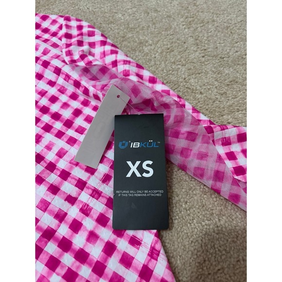 IBKUL Womens Long Sleeve Quarter Zip Golf Top Size XS Pink White Gingham UPF 50+ - Picture 5 of 9